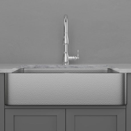 36" Glenmore Stainless Steel Farmhouse Sink - Matte Hammered Steel