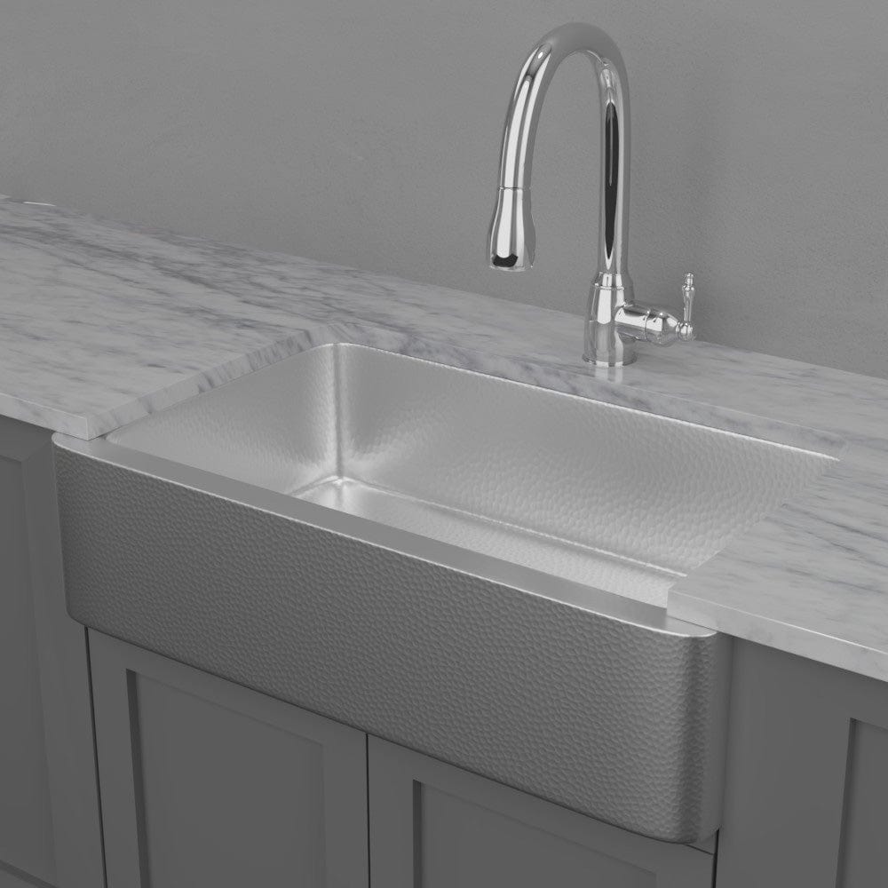 36" Glenmore Stainless Steel Farmhouse Sink - Matte Hammered Steel