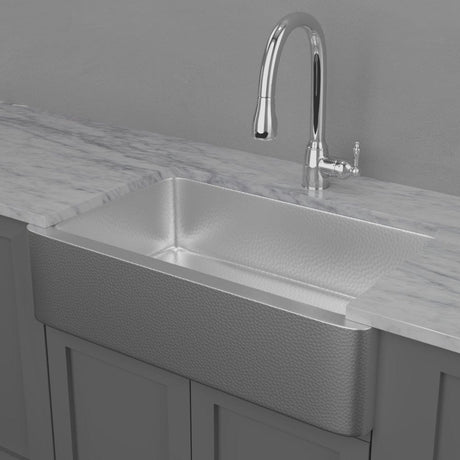 36" Glenmore Stainless Steel Farmhouse Sink - Matte Hammered Steel