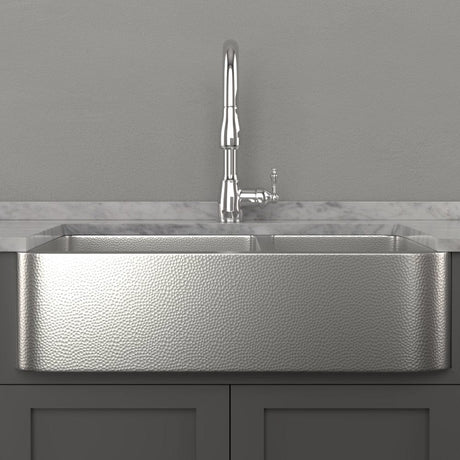 36" Glenway 60/40 Double-Bowl Stainless Steel Farmhouse Sink - Matte Hammered Steel