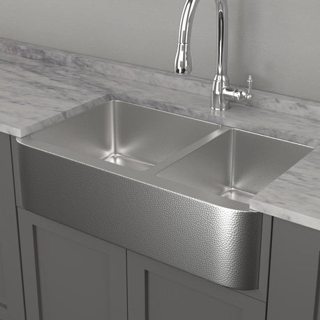 36" Glenway 60/40 Double-Bowl Stainless Steel Farmhouse Sink - Matte Hammered Steel