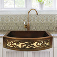 36" Gudencas Hammered Copper Single-Bowl Farmhouse Sink - Silver Vine Apron Design