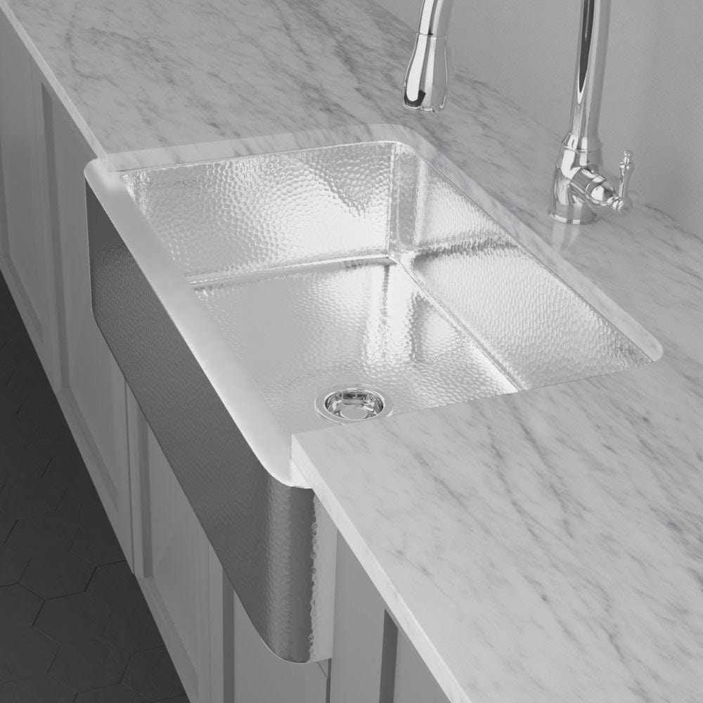 36" Higbee Stainless Steel Farmhouse Sink - Polished Hammered Steel