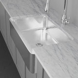 36" Higbee Stainless Steel Farmhouse Sink - Polished Hammered Steel