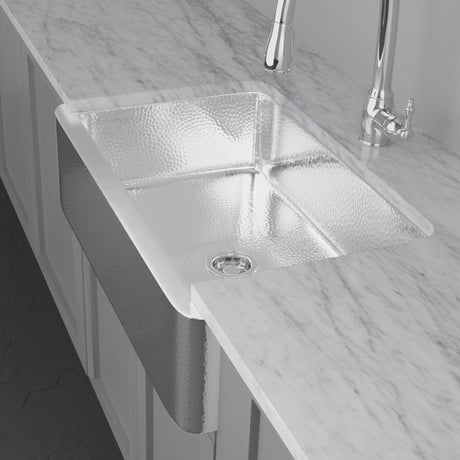 36" Higbee Stainless Steel Farmhouse Sink - Polished Hammered Steel