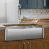 36" Higbee Stainless Steel Farmhouse Sink - Polished Hammered Steel