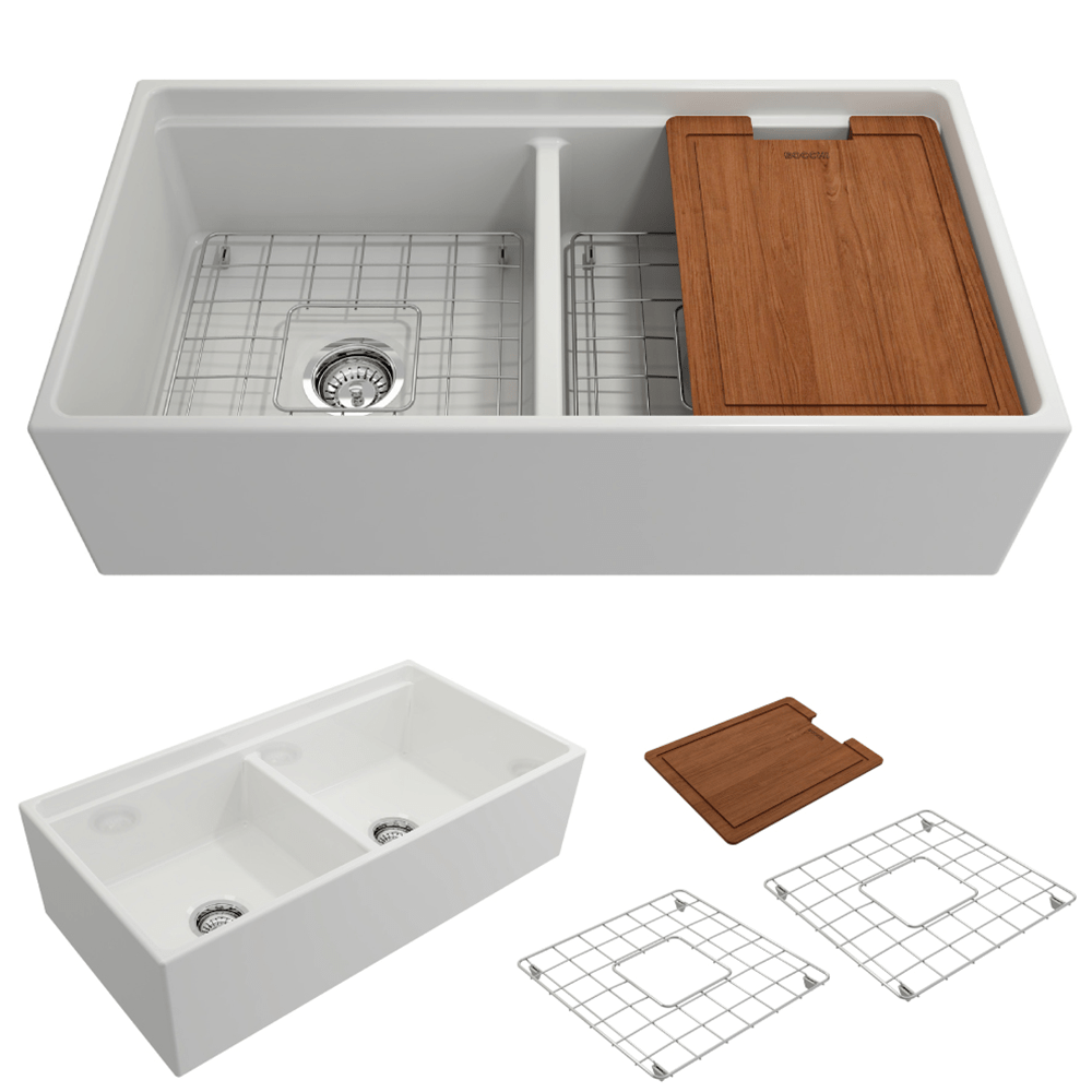 36" Jenter Fireclay Double-Bowl Workstation Farmhouse Sink