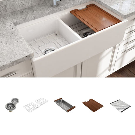 36" Jenter Fireclay Double-Bowl Workstation Farmhouse Sink