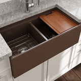 36" Jenter Fireclay Double-Bowl Workstation Farmhouse Sink