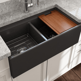 36" Jenter Fireclay Double-Bowl Workstation Farmhouse Sink