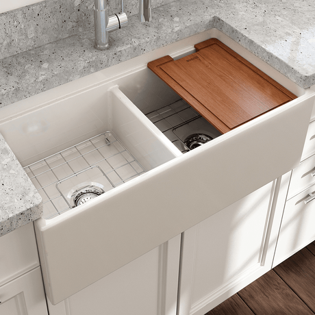 36" Jenter Fireclay Double-Bowl Workstation Farmhouse Sink