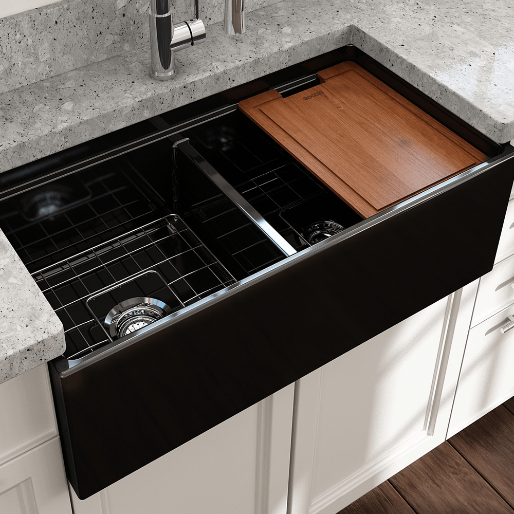 36" Jenter Fireclay Double-Bowl Workstation Farmhouse Sink