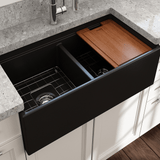 36" Jenter Fireclay Double-Bowl Workstation Farmhouse Sink