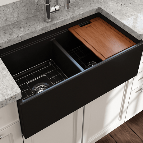 36" Jenter Fireclay Double-Bowl Workstation Farmhouse Sink