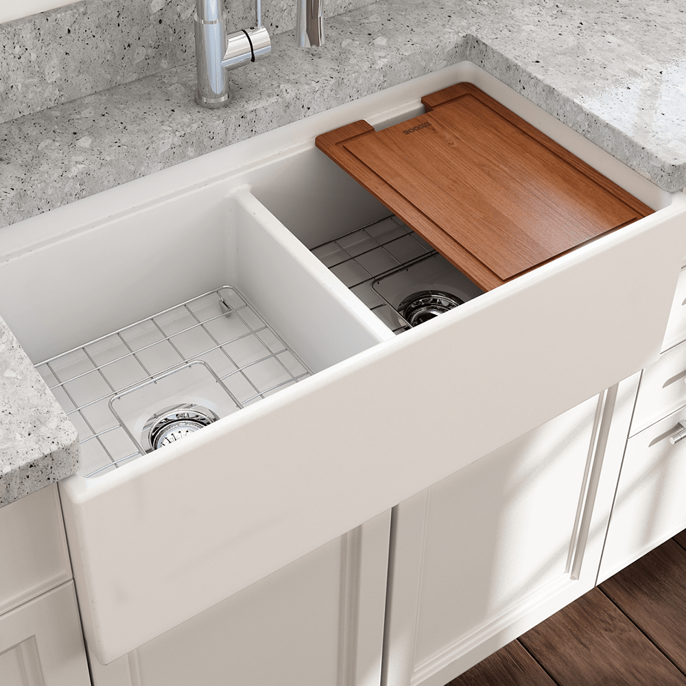 36" Jenter Fireclay Double-Bowl Workstation Farmhouse Sink