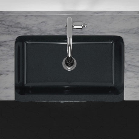 36" Kennesaw Polished Blue Gray Granite Single-Bowl Farmhouse Sink - Chiseled Apron