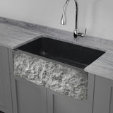 36" Kennesaw Polished Blue Gray Granite Single-Bowl Farmhouse Sink - Chiseled Apron