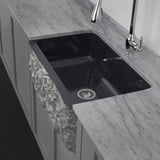 36" Kennesaw Polished Blue Gray Granite Single-Bowl Farmhouse Sink - Chiseled Apron