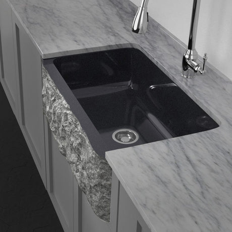 36" Kennesaw Polished Blue Gray Granite Single-Bowl Farmhouse Sink - Chiseled Apron