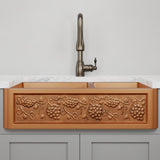36" Lynn Copper Grape Design 60/40 Offset Double-Bowl Farmhouse Sink