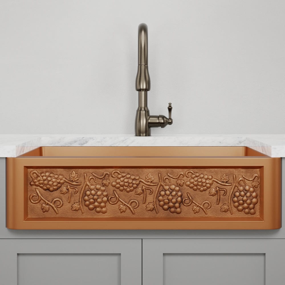 36" Lynn Copper Grape Design Single-Bowl Farmhouse Sink