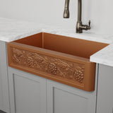 36" Lynn Copper Grape Design Single-Bowl Farmhouse Sink