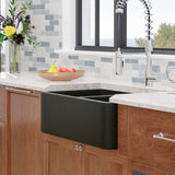 36" Mableton Smooth Polished Black Granite 60/40 Offset Double-Bowl Farmhouse Sink