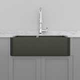36" Mableton Smooth Polished Black Granite 60/40 Offset Double-Bowl Farmhouse Sink