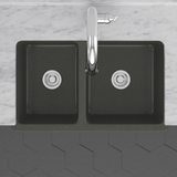 36" Mableton Smooth Polished Black Granite 60/40 Offset Double-Bowl Farmhouse Sink
