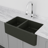 36" Mableton Smooth Polished Black Granite 60/40 Offset Double-Bowl Farmhouse Sink