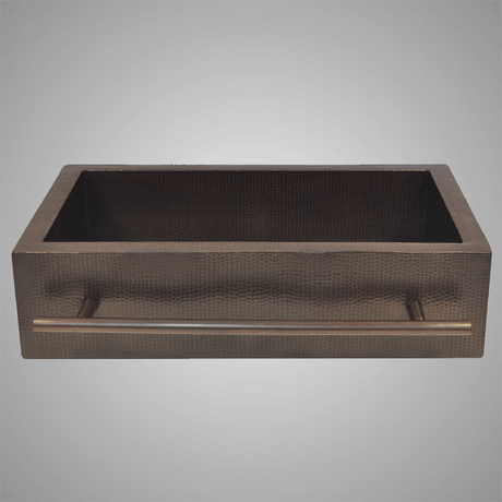 36" Selzergor Hammered Copper Single-Bowl Farmhouse Sink with Towel Bar