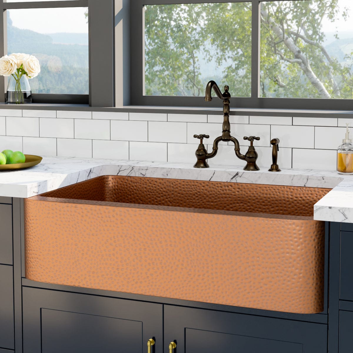 36" Sinclair Hammered Copper Single-Bowl Farmhouse Sink