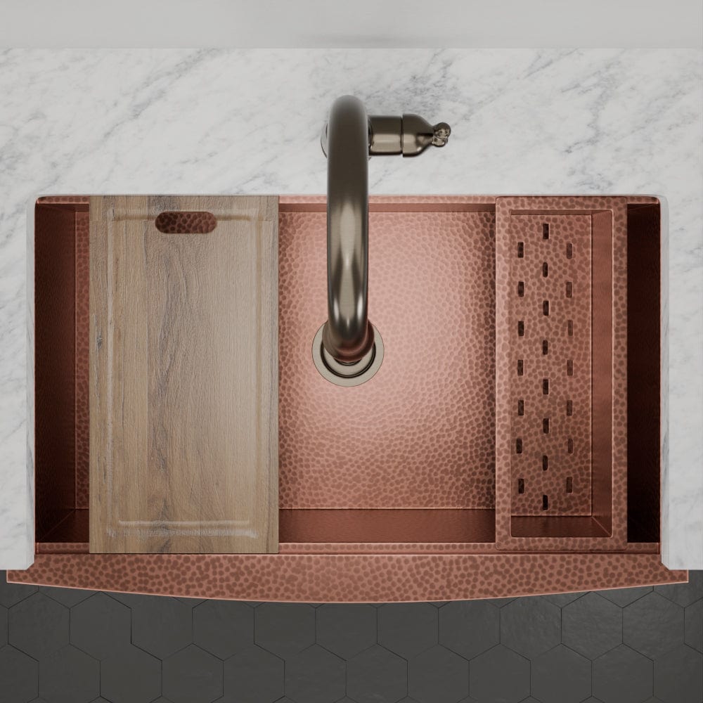 36" Sloane Hammered Copper Workstation Farmhouse Sink