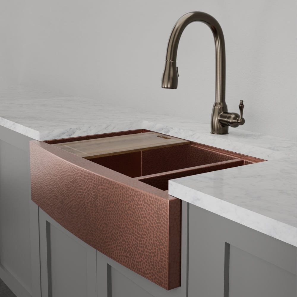 36" Sloane Hammered Copper Workstation Farmhouse Sink