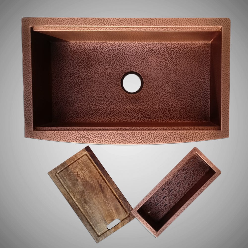 36" Sloane Hammered Copper Workstation Farmhouse Sink