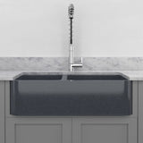 36" Smyrna Smooth Polished Blue Gray Granite 60/40 Offset Double-Bowl Farmhouse Sink