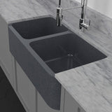 36" Smyrna Smooth Polished Blue Gray Granite 60/40 Offset Double-Bowl Farmhouse Sink