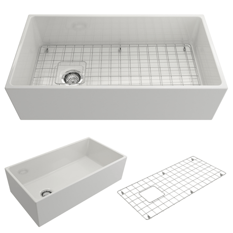 36" Spanson Fireclay Single-Bowl Farmhouse Sink with Offset Drain