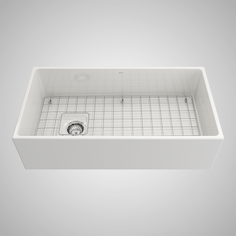 36" Spanson Fireclay Single-Bowl Farmhouse Sink with Offset Drain