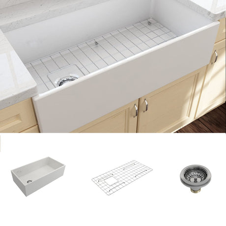 36" Spanson Fireclay Single-Bowl Farmhouse Sink with Offset Drain