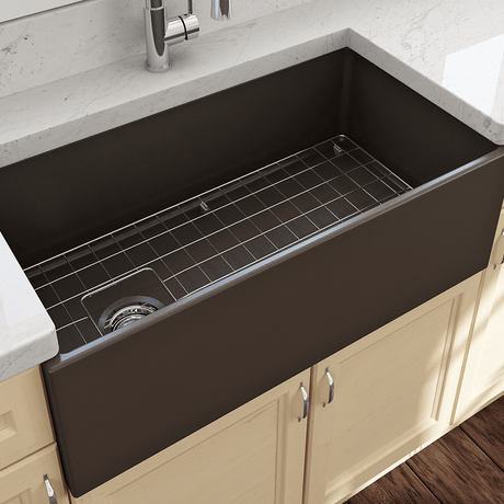 36" Spanson Fireclay Single-Bowl Farmhouse Sink with Offset Drain