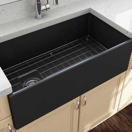 36" Spanson Fireclay Single-Bowl Farmhouse Sink with Offset Drain