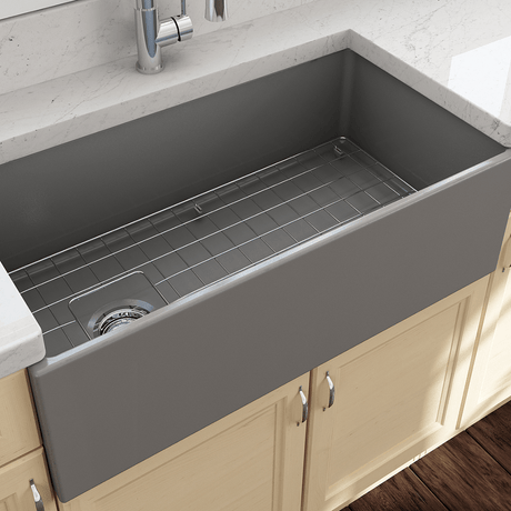 36" Spanson Fireclay Single-Bowl Farmhouse Sink with Offset Drain