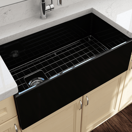36" Spanson Fireclay Single-Bowl Farmhouse Sink with Offset Drain