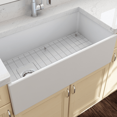 36" Spanson Fireclay Single-Bowl Farmhouse Sink with Offset Drain