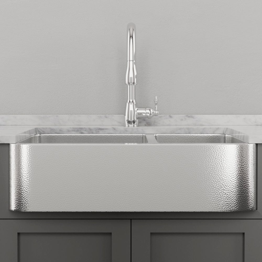 36" Talbert 60/40 Double-Bowl Stainless Steel Farmhouse Sink - Polished Hammered Steel