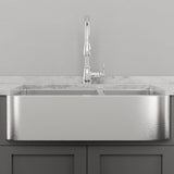 36" Talbert 60/40 Double-Bowl Stainless Steel Farmhouse Sink - Polished Hammered Steel