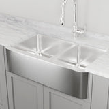 36" Talbert 60/40 Double-Bowl Stainless Steel Farmhouse Sink - Polished Hammered Steel