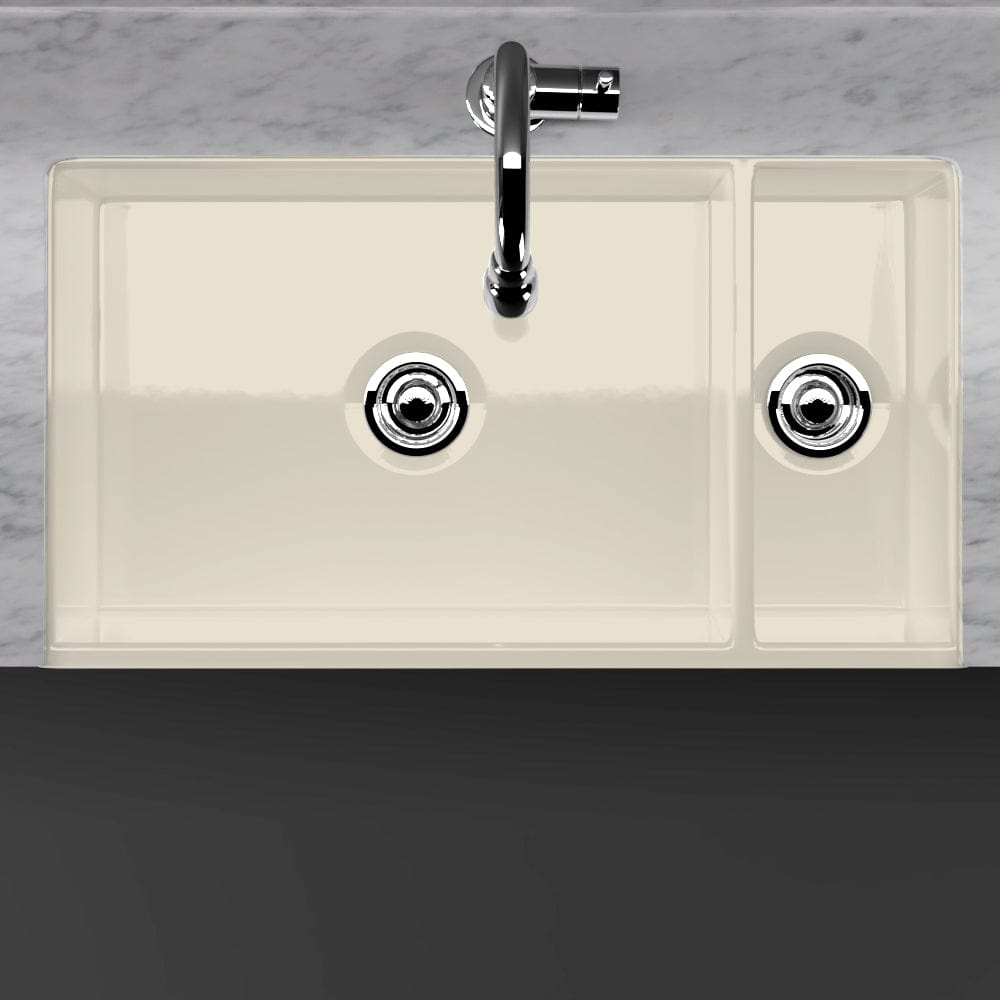 36" Upton Fireclay Decorative Lip 80/20 Offset Double-Bowl Farmhouse Sink