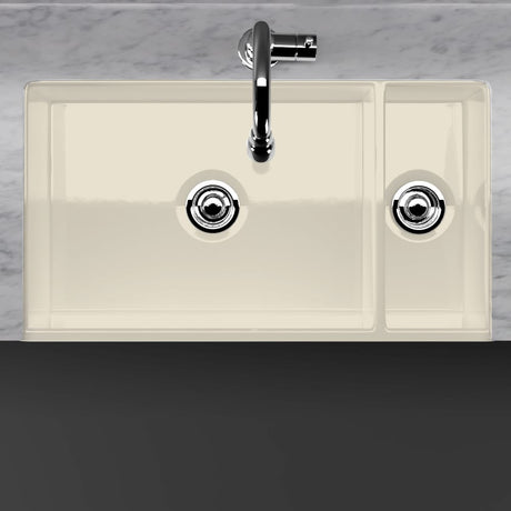 36" Upton Fireclay Decorative Lip 80/20 Offset Double-Bowl Farmhouse Sink